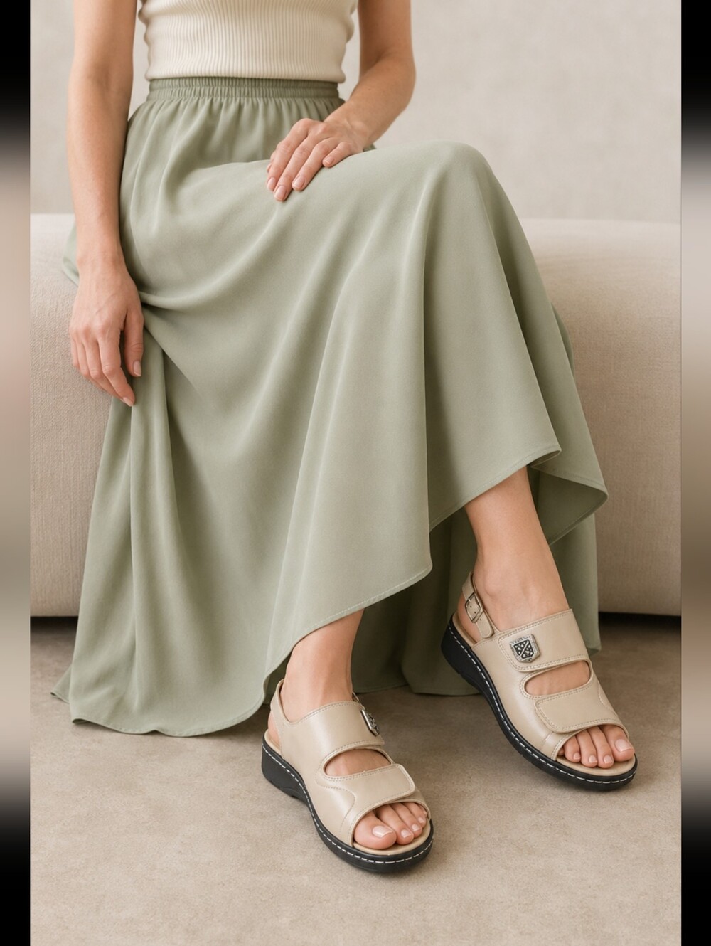 Fidelio Cream Hallux Vienna Fabia F1/2 Adjustable Wedge Sandals size 36/6